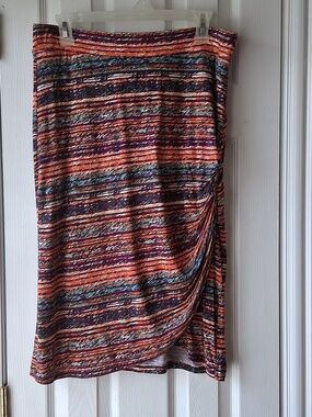Cato Multi-Color Striped Stretchy Pull On Wrap Around Looking Skirt -